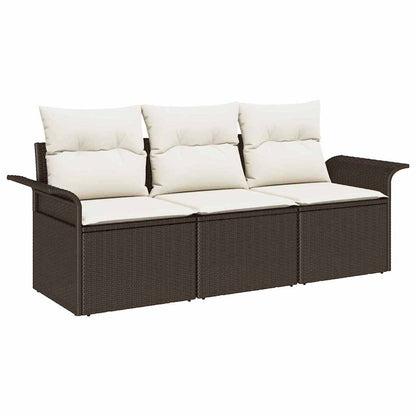 Set di divani con cuscino 3 pcs Marrone e Crema polyrattan | homemem39