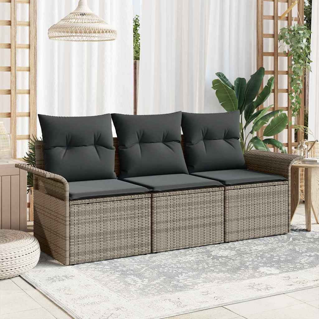 Set di divani con cuscino 3 pcs Grigio polyrattan | homemem39