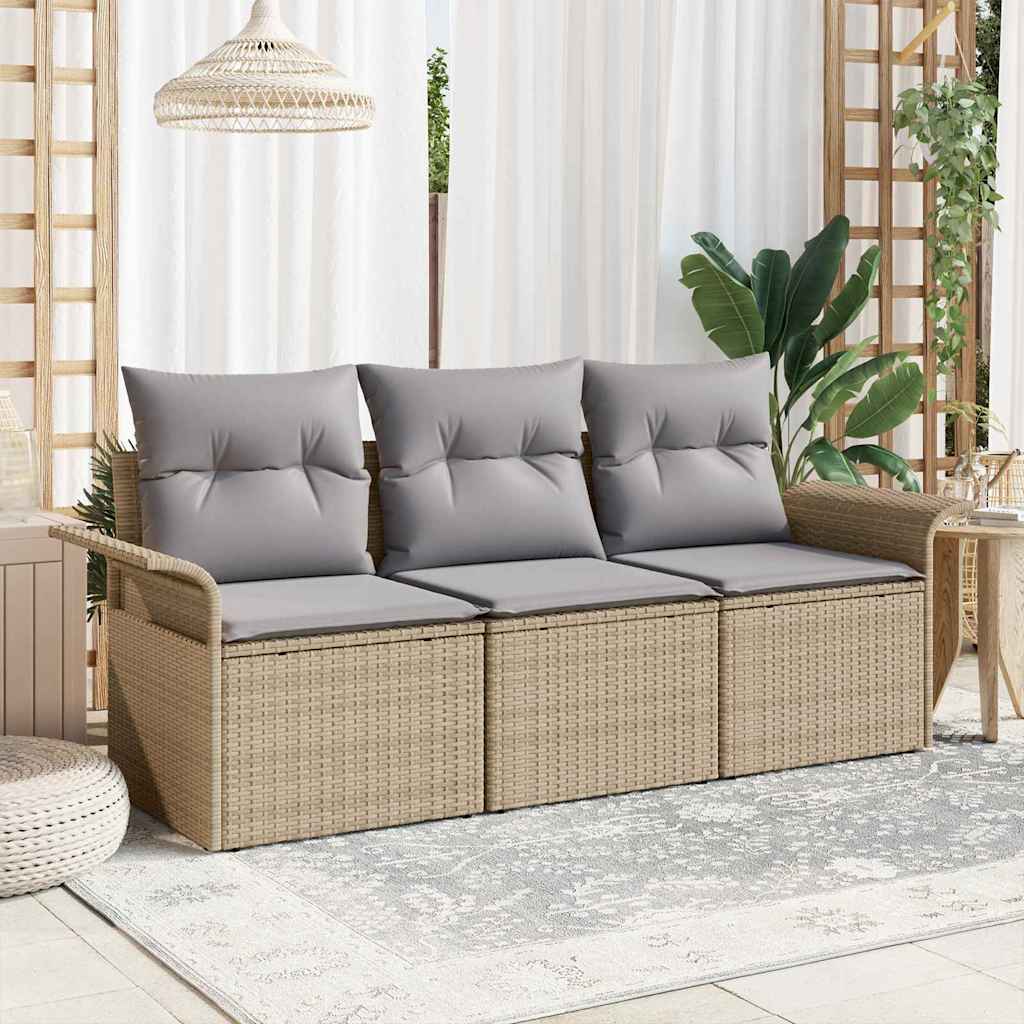 Set di divani con cuscino 3 pcs Beige e grigio polyrattan | homemem39