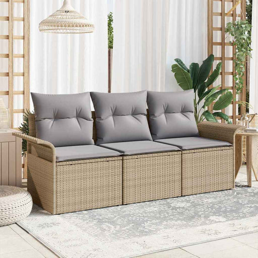 Set di divani 3 pz 3-Numero di posti Beige e grigio polyrattan