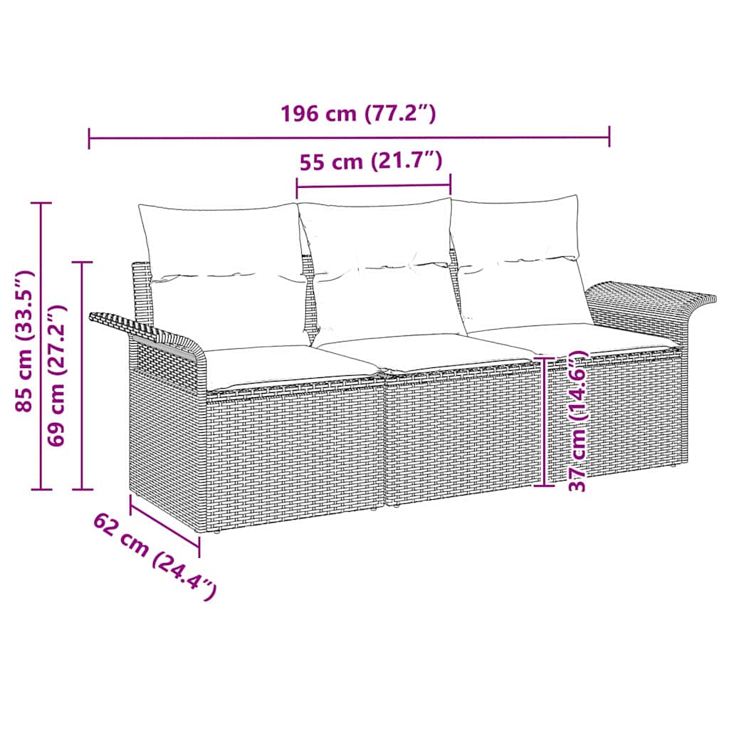 Set di divani 3 pz 3-Numero di posti Beige e Crema polyrattan | homemem39