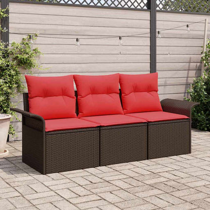 Set di divani con cuscino 3 pcs Marrone e Rosso polyrattan