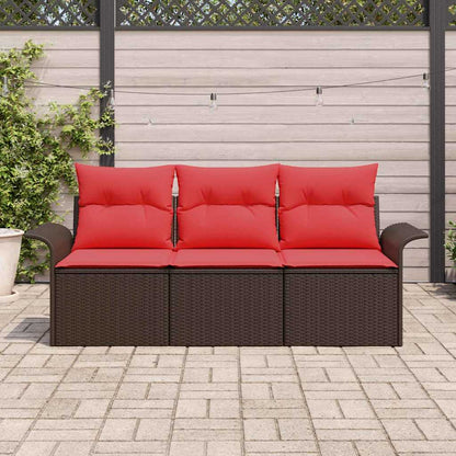Set di divani con cuscino 3 pcs Marrone e Rosso polyrattan | homemem39