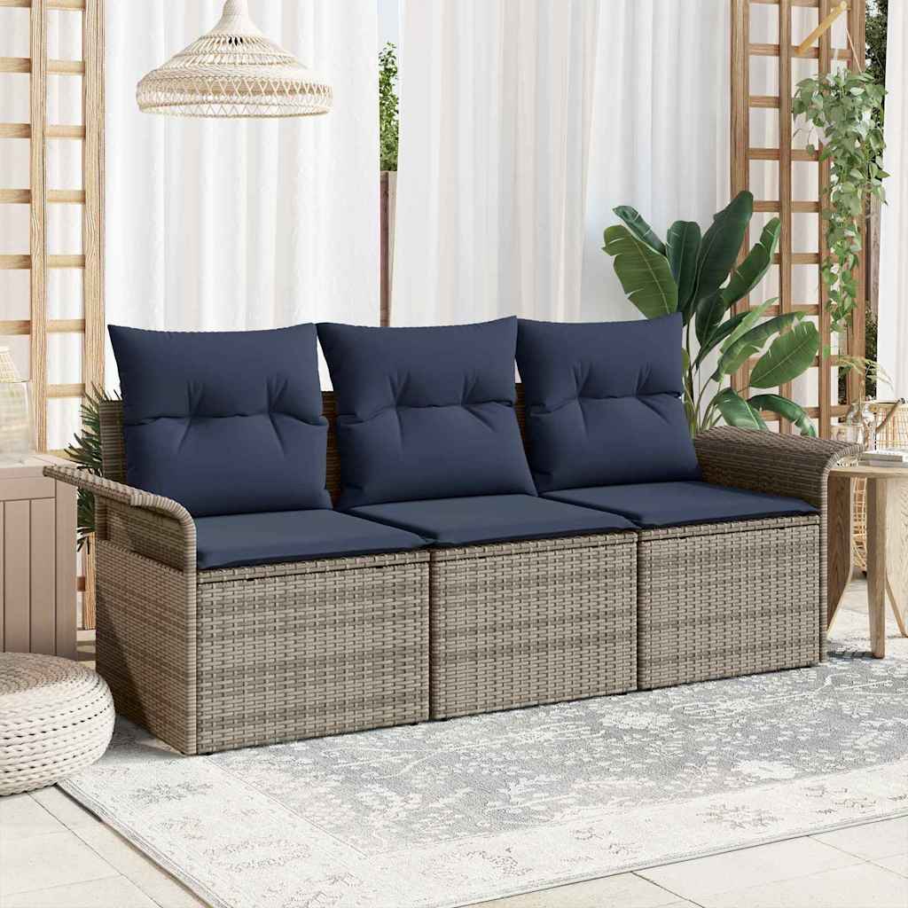 Set di divani con cuscino 3 pcs Grigio e Blu Navy polyrattan | homemem39