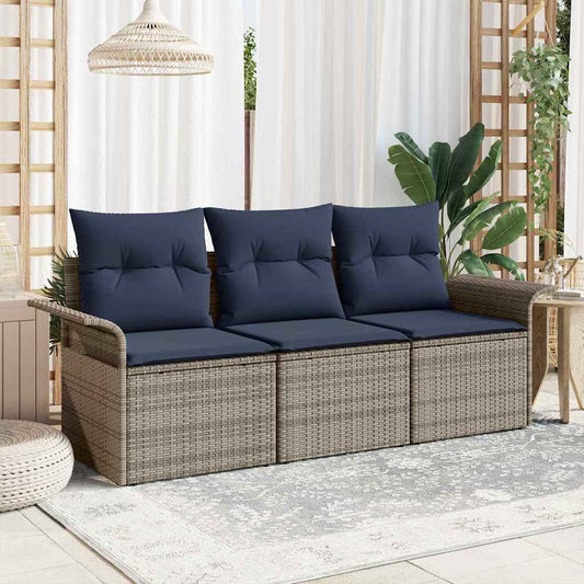 Set di divani con cuscino 3 pcs Grigio e Blu Navy polyrattan