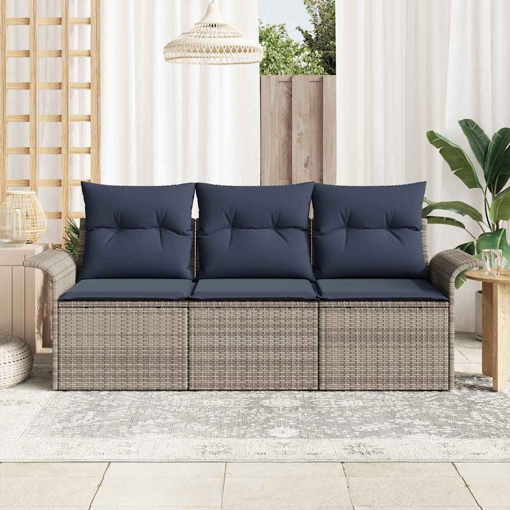 Set di divani con cuscino 3 pcs Grigio e Blu Navy polyrattan | homemem39