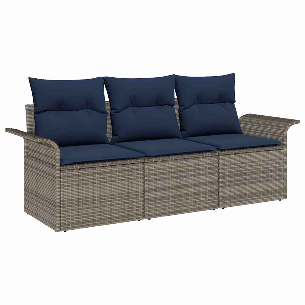Set di divani con cuscino 3 pcs Grigio e Blu Navy polyrattan | homemem39