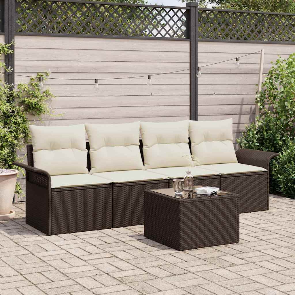 Set di divani con cuscino 5 pcs Marrone polyrattan | homemem39