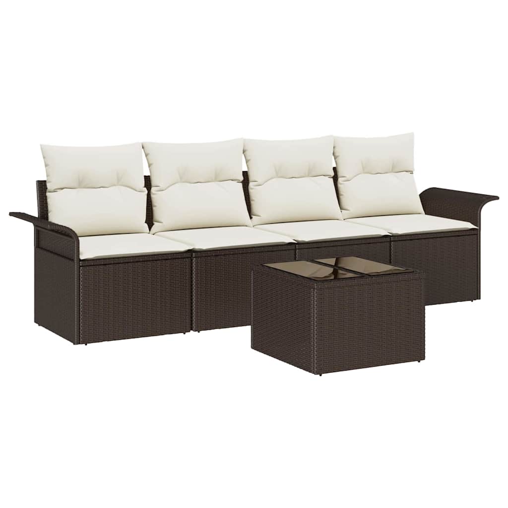 Set di divani con cuscino 5 pcs Marrone polyrattan | homemem39