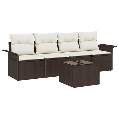 Set di divani con cuscino 5 pcs Marrone polyrattan | homemem39