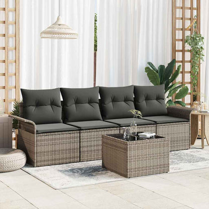 Set di divani con cuscino 5 pcs Grigio polyrattan | homemem39