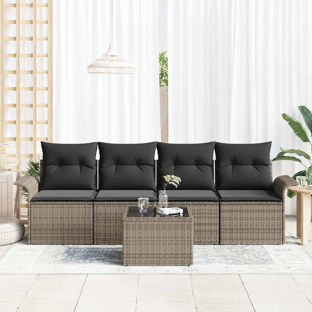 Set di divani con cuscino 5 pcs Grigio polyrattan | homemem39