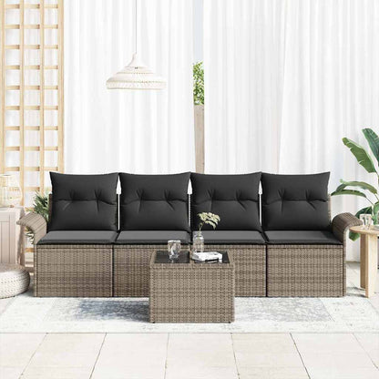 Set di divani con cuscino 5 pcs Grigio polyrattan | homemem39