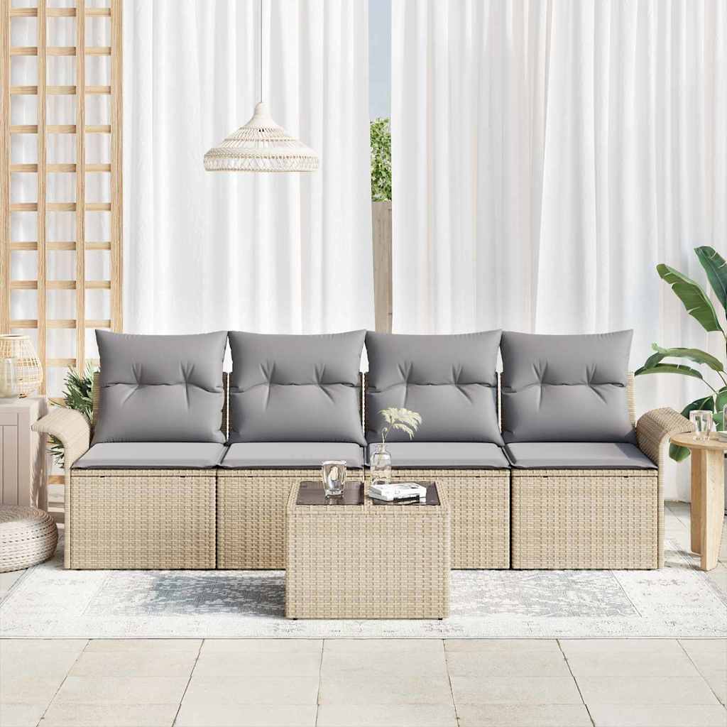 Set di divani con cuscino 5 pcs Beige polyrattan | homemem39