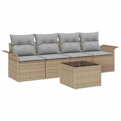 Set di divani con cuscino 5 pcs Beige polyrattan | homemem39