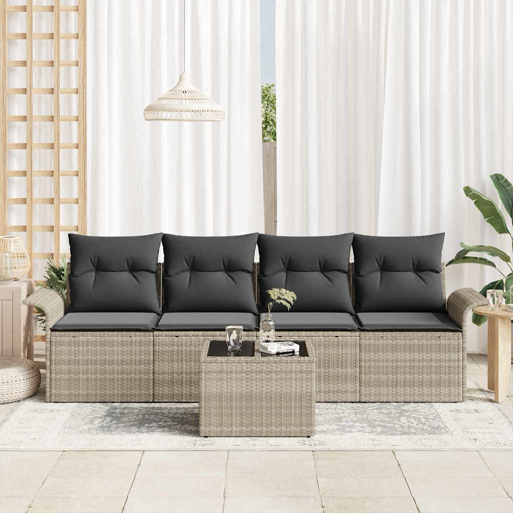 Set di divani con cuscino 5 pcs Grigio chiaro polyrattan | homemem39