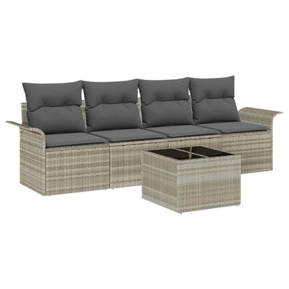 Set di divani con cuscino 5 pcs Grigio chiaro polyrattan | homemem39