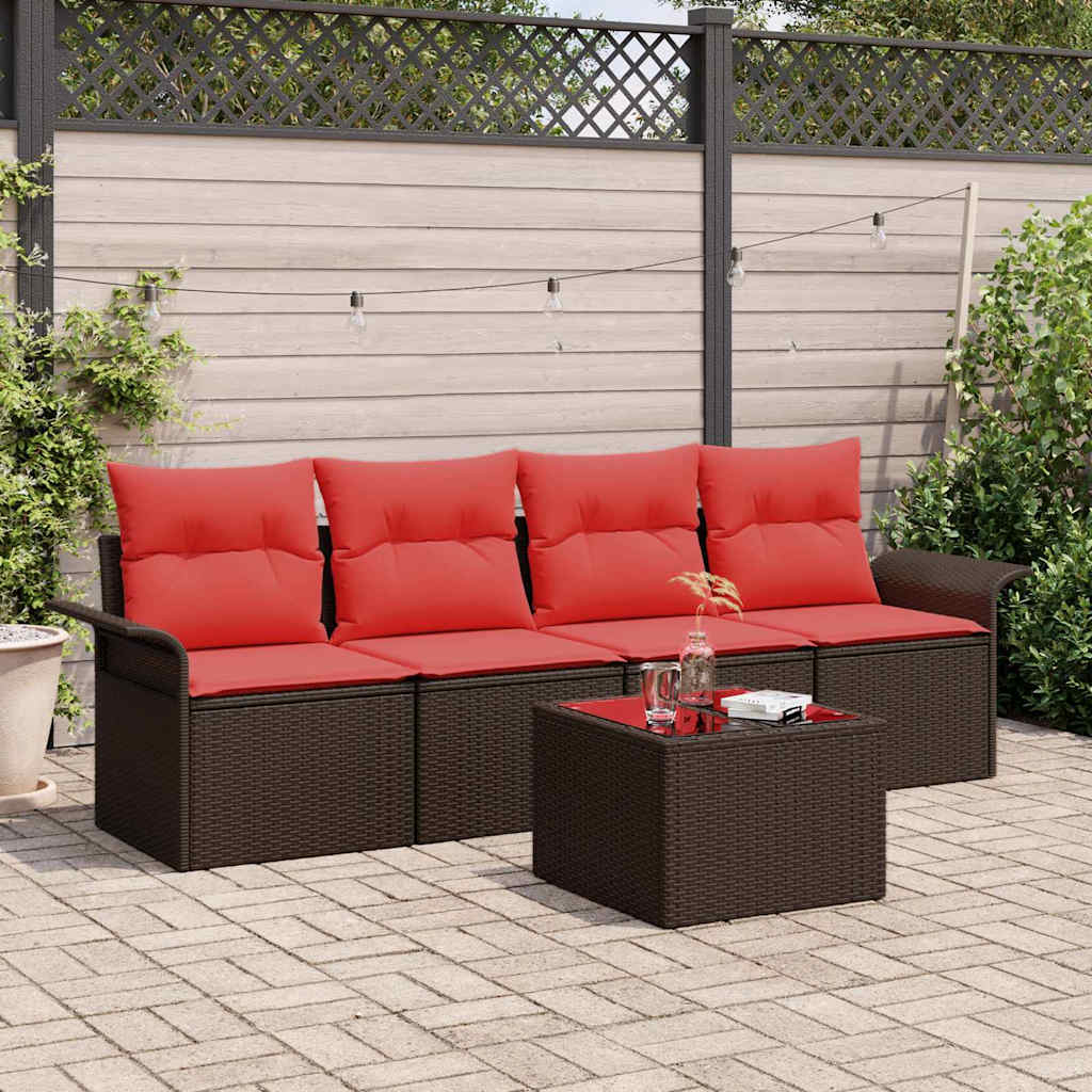 Set di divani con cuscino 5 pcs Marrone polyrattan | homemem39