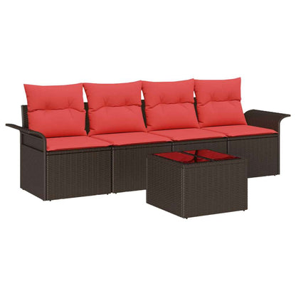 Set di divani con cuscino 5 pcs Marrone polyrattan | homemem39