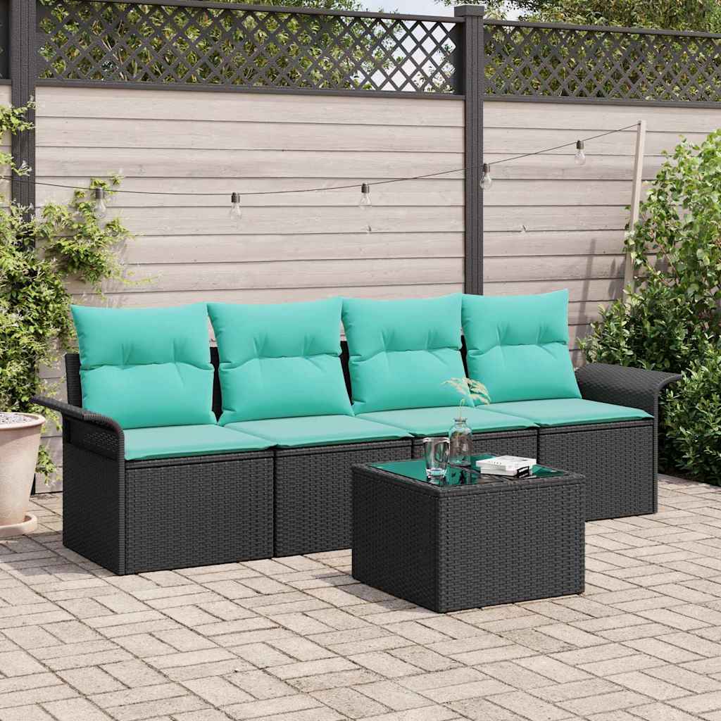 Set di divani con cuscino 5 pcs Nero polyrattan | homemem39