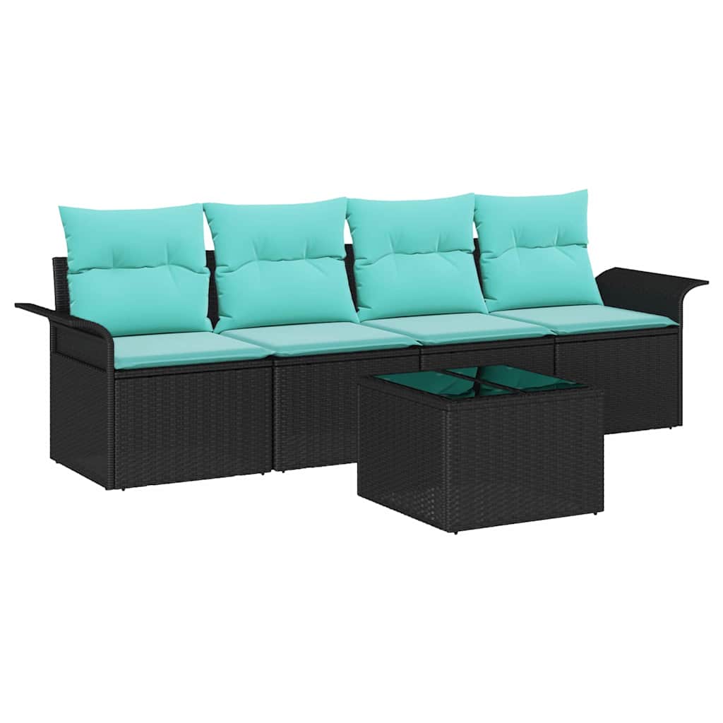 Set di divani con cuscino 5 pcs Nero polyrattan | homemem39