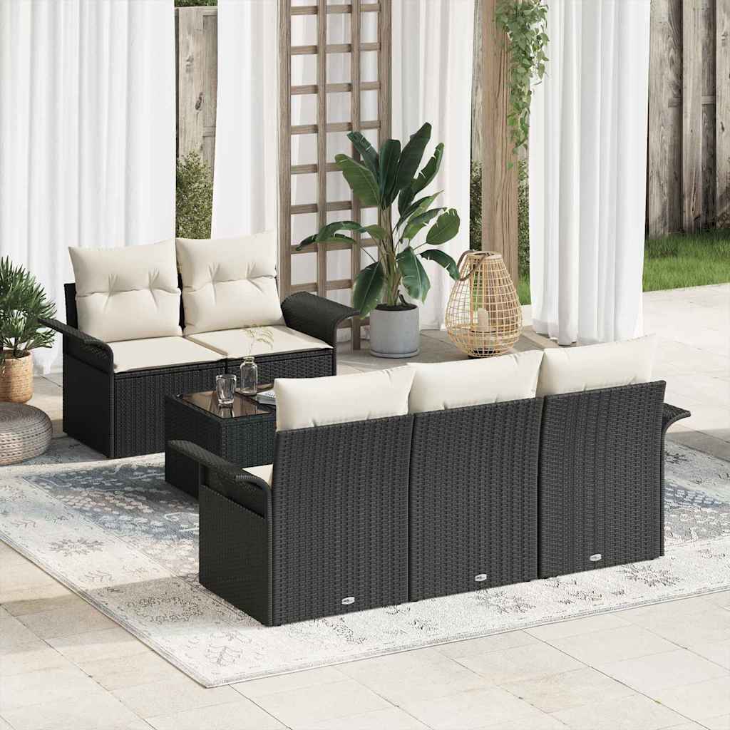 Set di divani con cuscino 6 pcs Nero polyrattan | homemem39