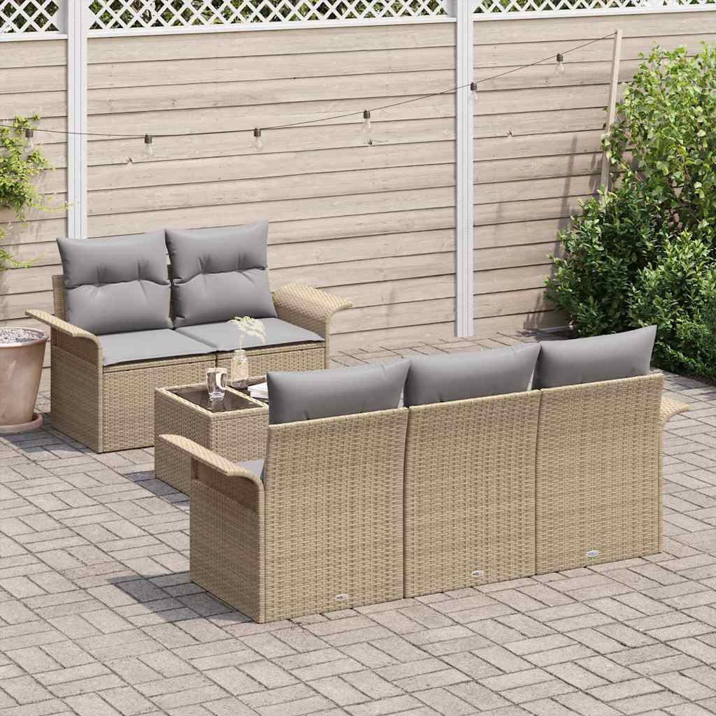 Set di divani con cuscino 6 pcs Beige polyrattan | homemem39