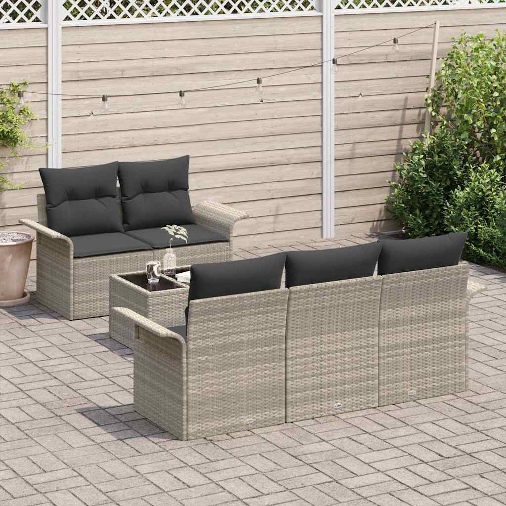 Set di divani con cuscino 6 pcs Grigio chiaro polyrattan | homemem39