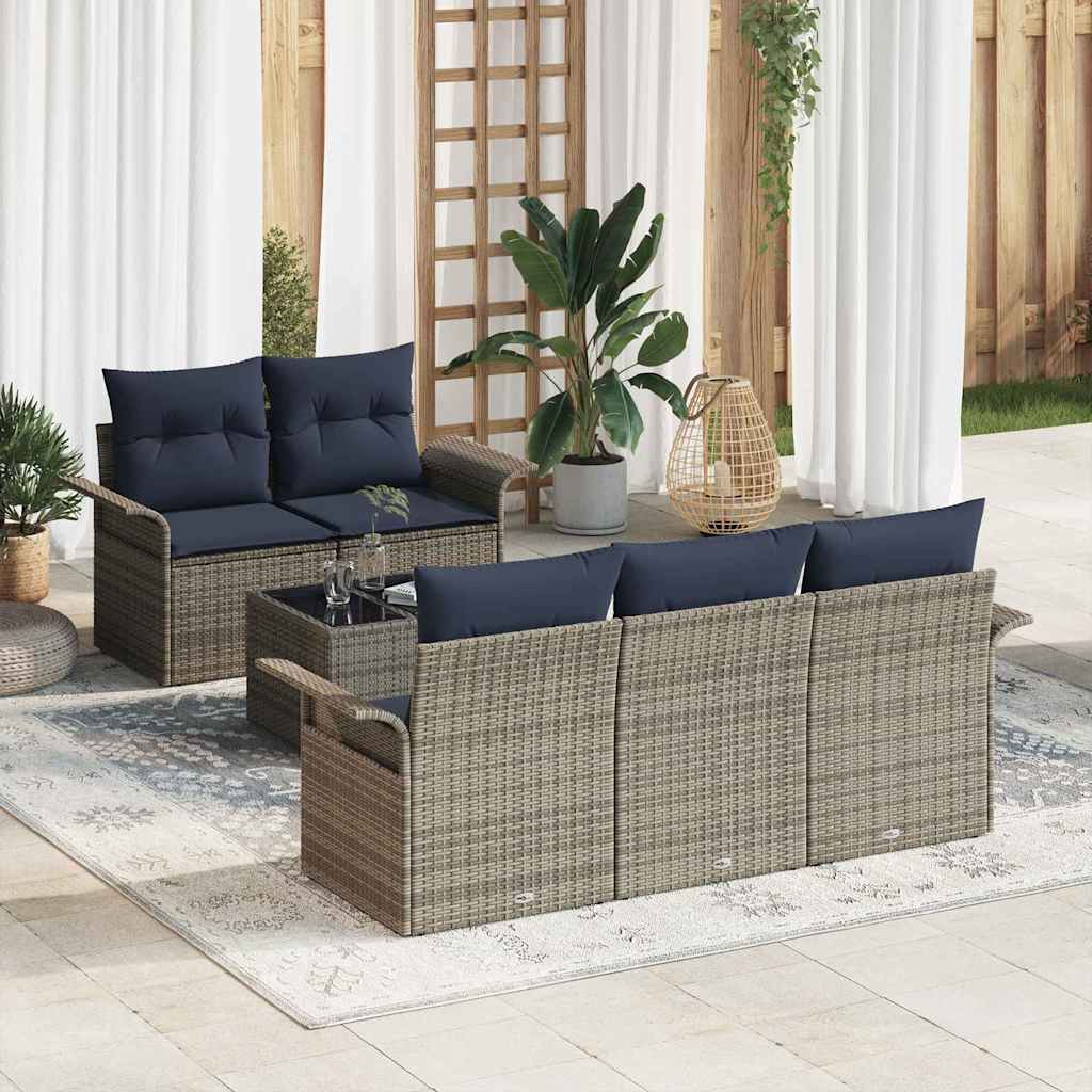 Set Divano da Giardino con cuscino 6 pcs Grigio polyrattan | homemem39