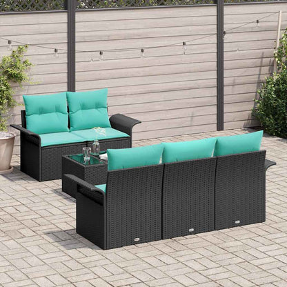 Set Divano da Giardino con cuscino 6 pcs Nero polyrattan | homemem39