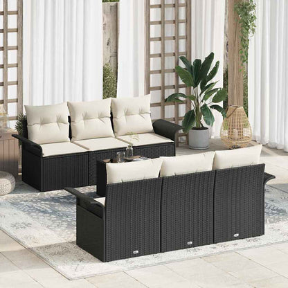 Set Divano da Giardino con cuscino 7 pcs Nero polyrattan | homemem39