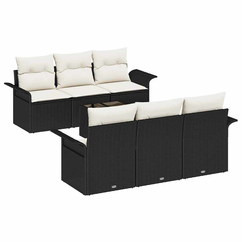 Set Divano da Giardino con cuscino 7 pcs Nero polyrattan | homemem39