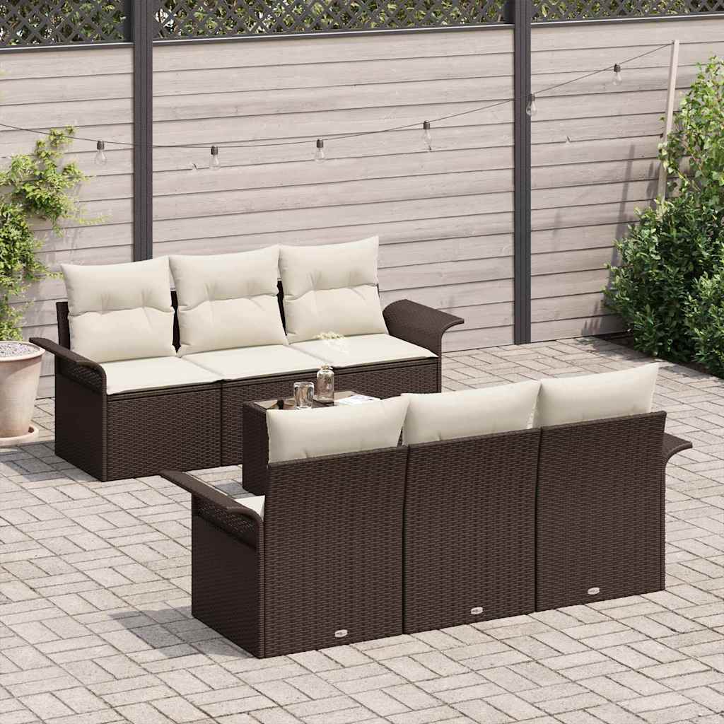 Set Divano da Giardino con cuscino 7 pcs Marrone polyrattan | homemem39