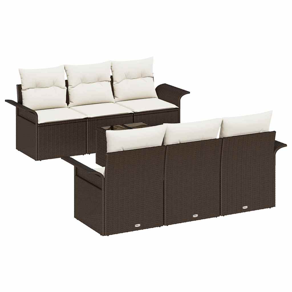 Set Divano da Giardino con cuscino 7 pcs Marrone polyrattan | homemem39