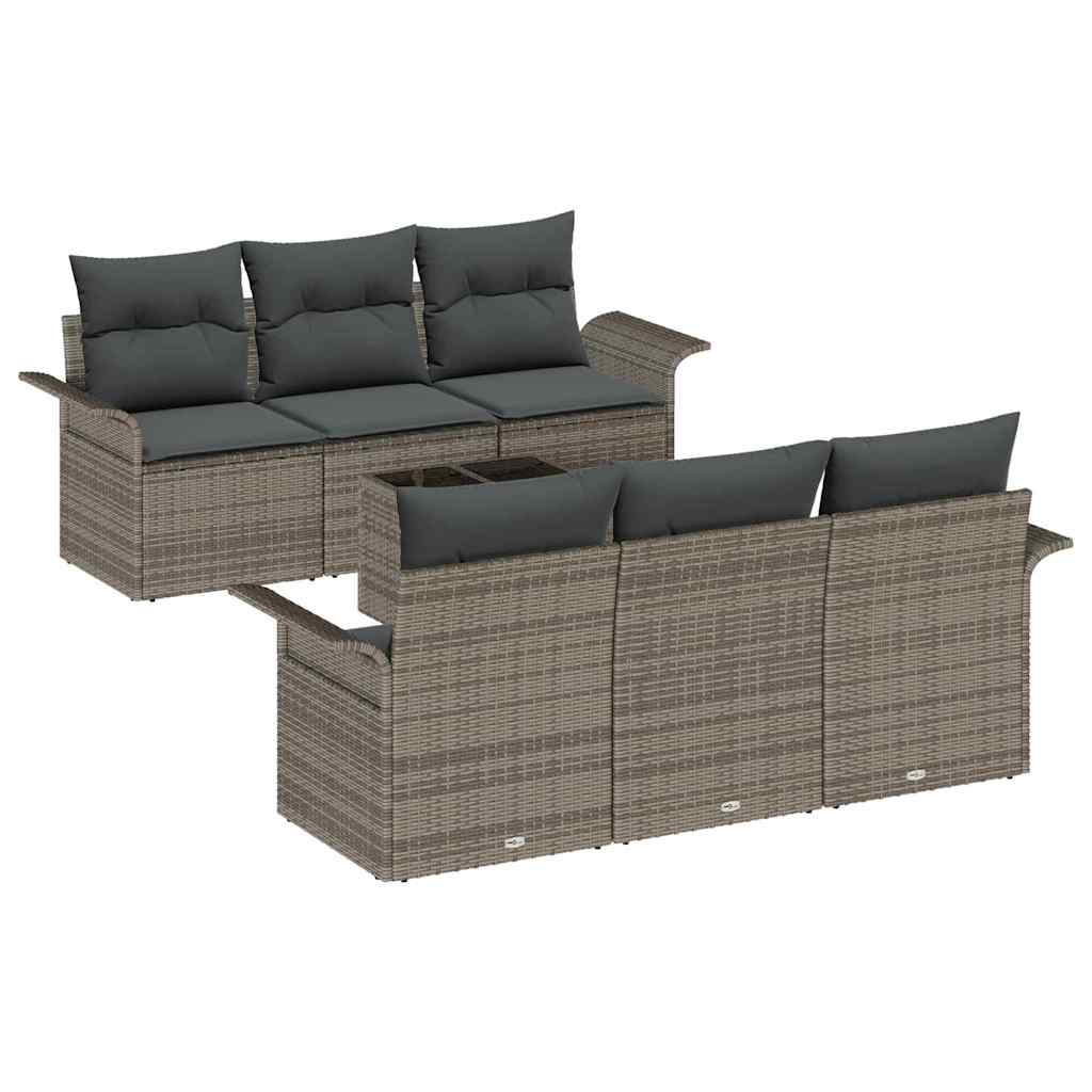 Set Divano da Giardino con cuscino 7 pcs Grigio polyrattan | homemem39