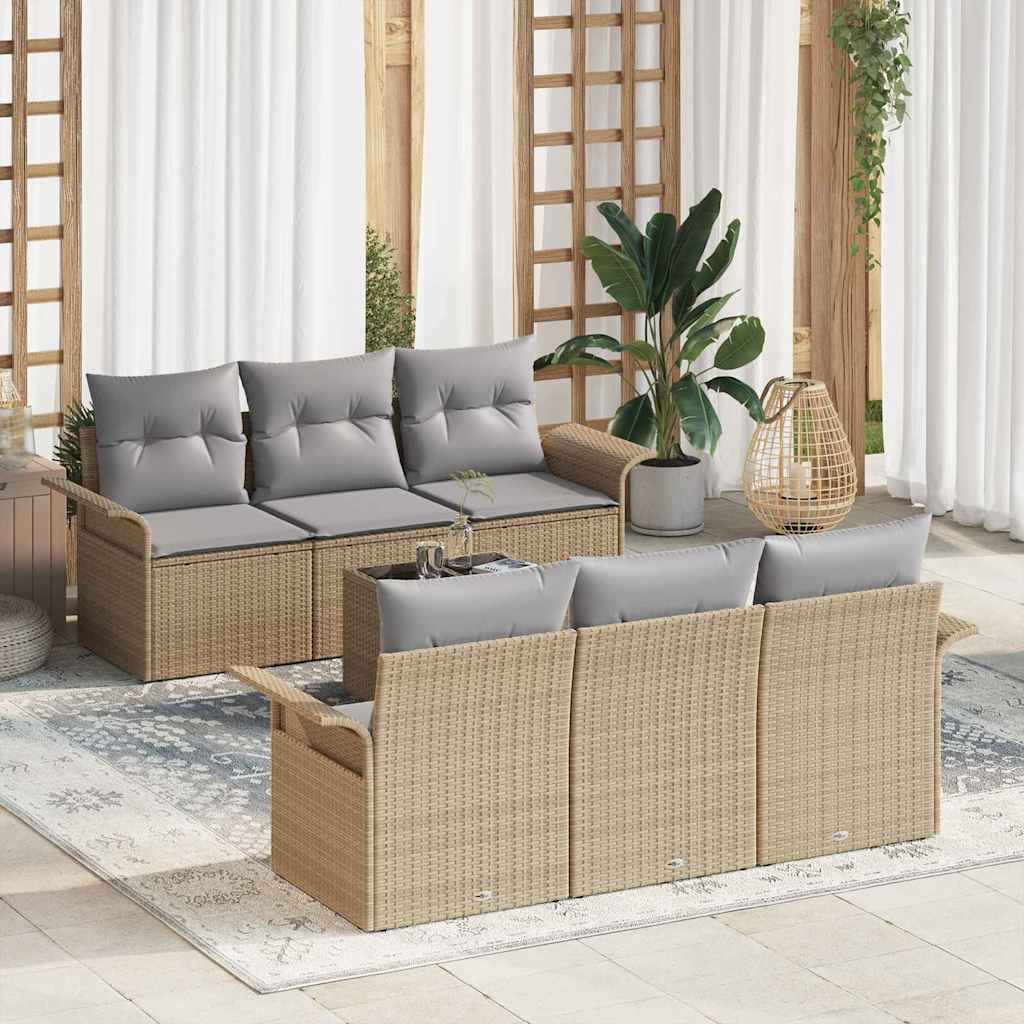 Set Divano da Giardino con cuscino 7 pcs Beige polyrattan | homemem39