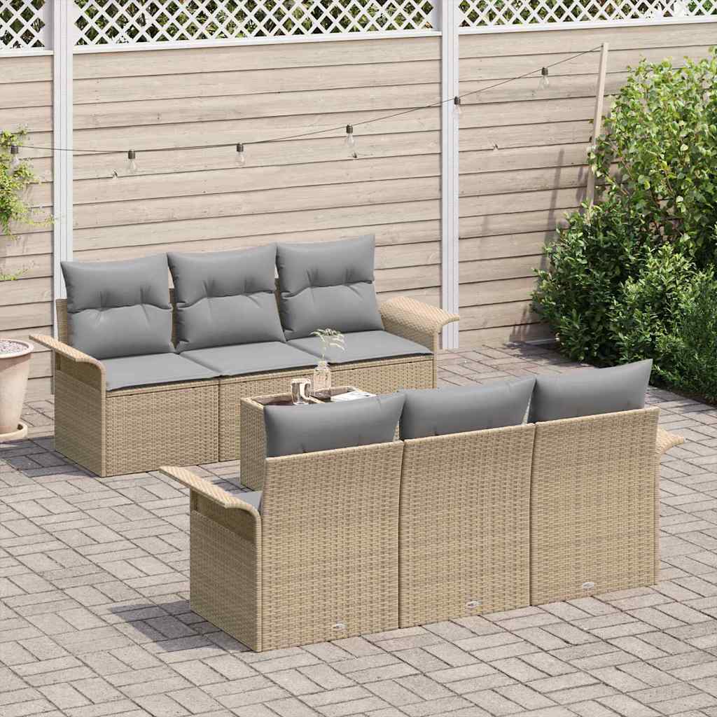 Set Divano da Giardino con cuscino 7 pcs Beige polyrattan | homemem39