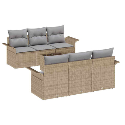 Set Divano da Giardino con cuscino 7 pcs Beige polyrattan | homemem39