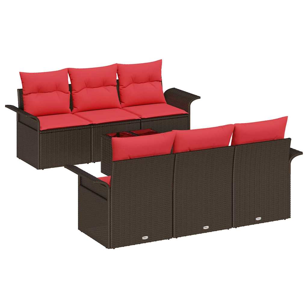 Set Divano da Giardino con cuscino 7 pcs Marrone polyrattan | homemem39