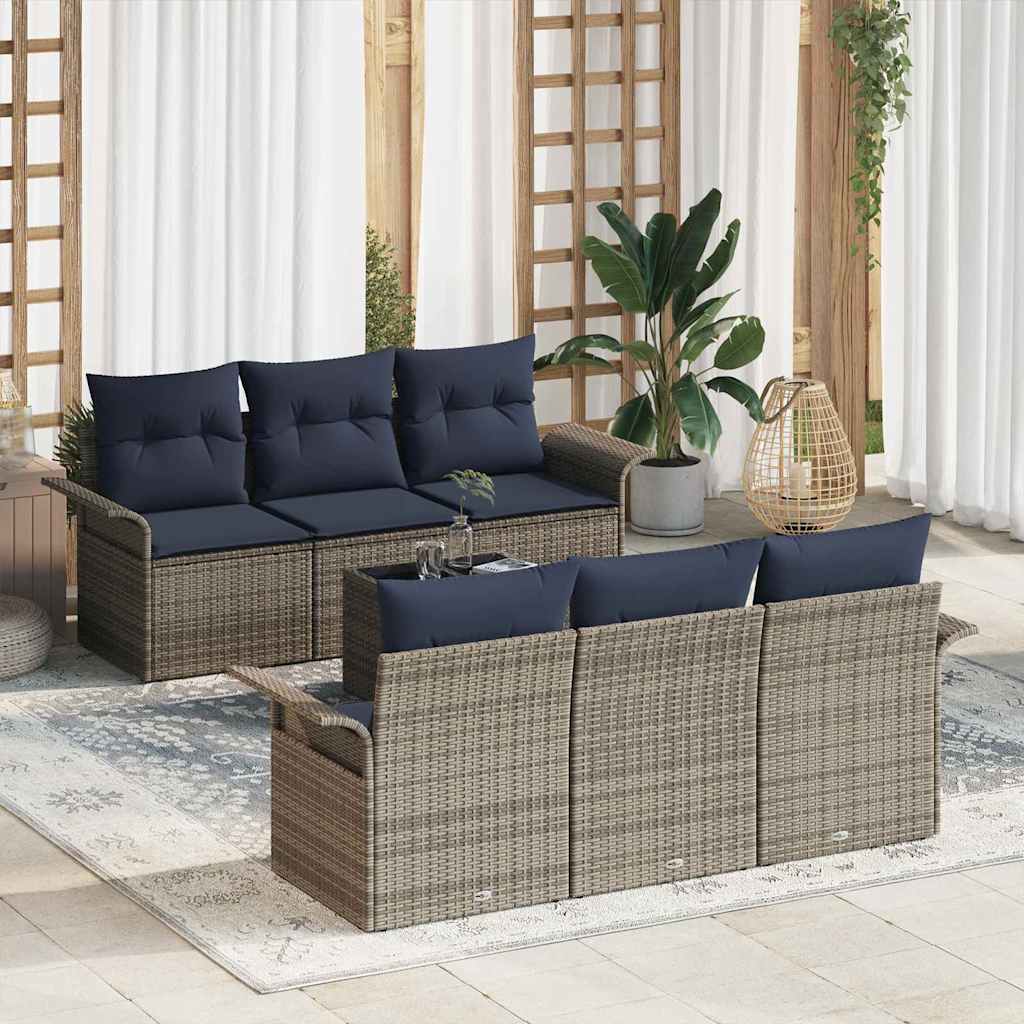 Set Divano da Giardino con cuscino 7 pcs Grigio polyrattan | homemem39