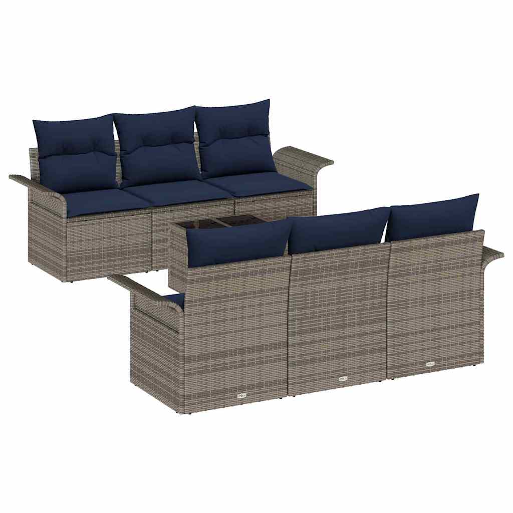 Set Divano da Giardino con cuscino 7 pcs Grigio polyrattan | homemem39