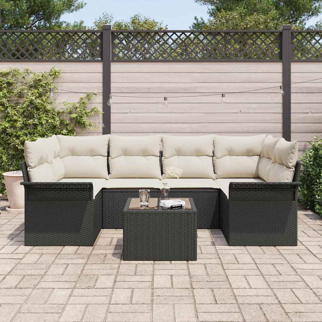 Set Divano da Giardino con cuscino 7 pcs Nero polyrattan | homemem39