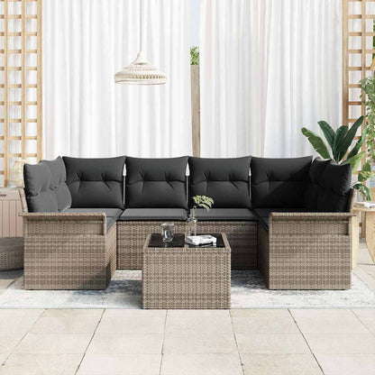 Set Divano da Giardino 7 pcs Grigio Poly Rattan | homemem39