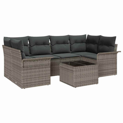 Set Divano da Giardino 7 pcs Grigio Poly Rattan | homemem39