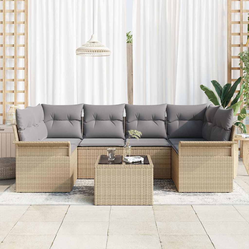 Set Divano da Giardino 7 pcs Beige Poly Rattan | homemem39