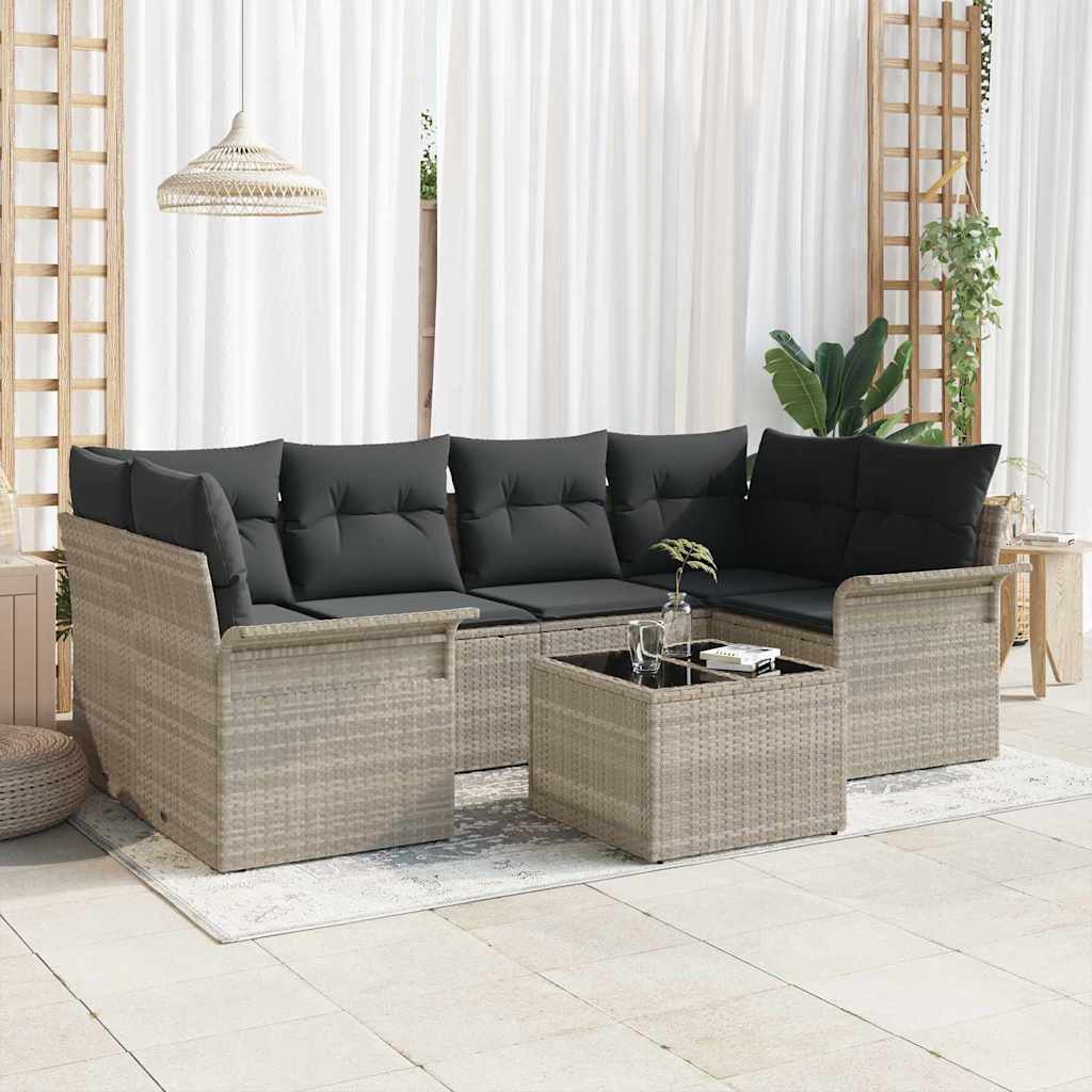 Set Divano da Giardino 7 pcs Grigio chiaro polyrattan | homemem39