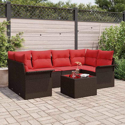 Set Divano da Giardino con cuscino 7 pcs Marrone polyrattan | homemem39