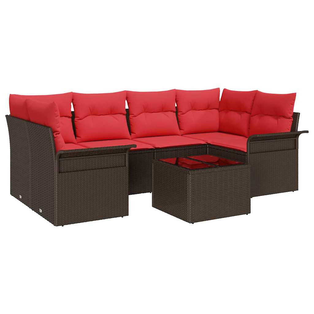 Set Divano da Giardino con cuscino 7 pcs Marrone polyrattan | homemem39
