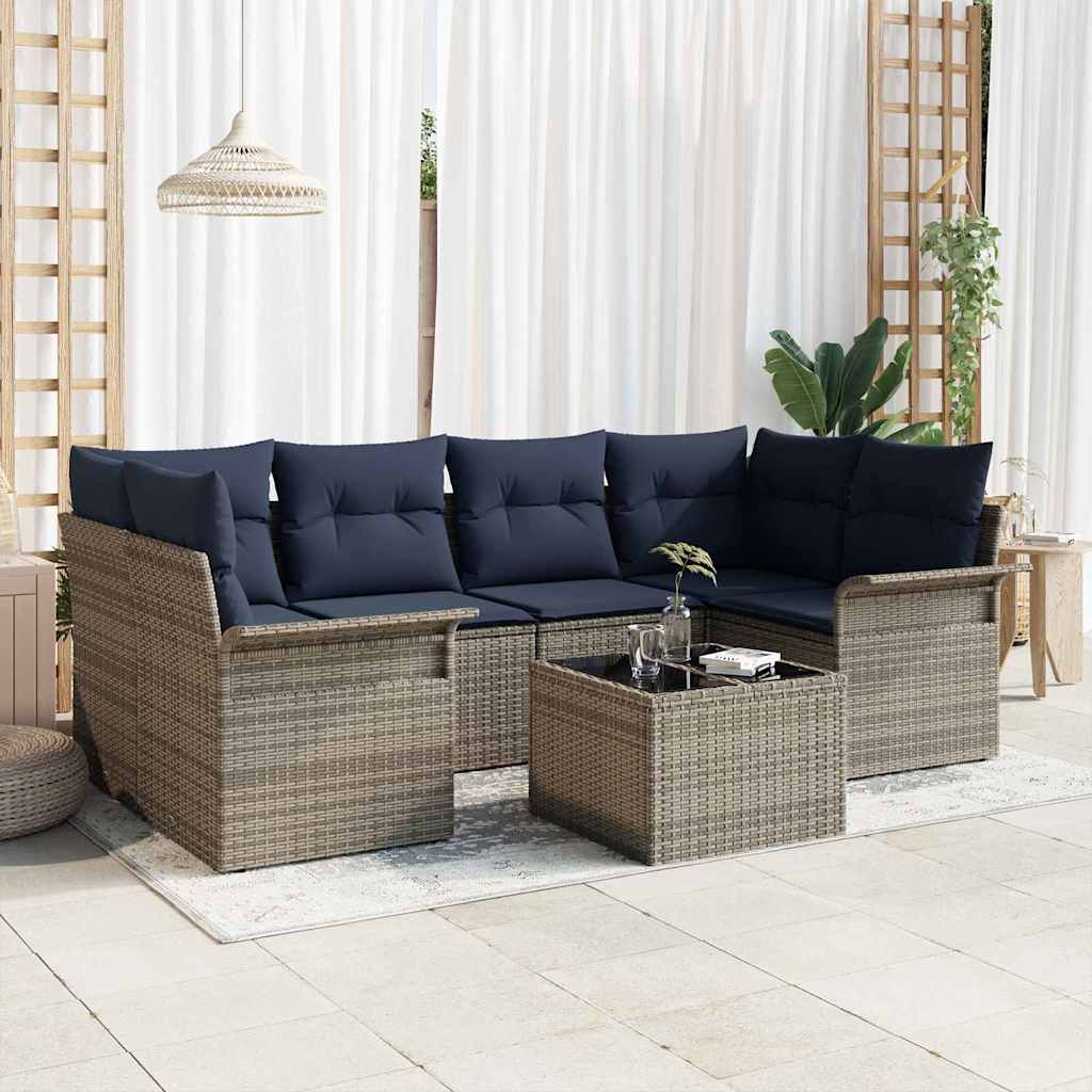 Set Divano da Giardino con cuscino 7 pcs Grigio polyrattan | homemem39
