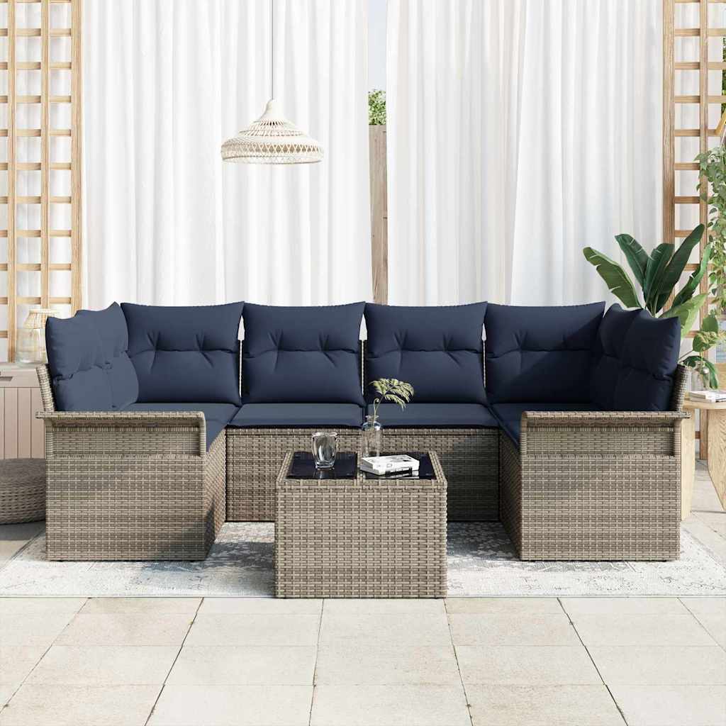 Set Divano da Giardino con cuscino 7 pcs Grigio polyrattan | homemem39